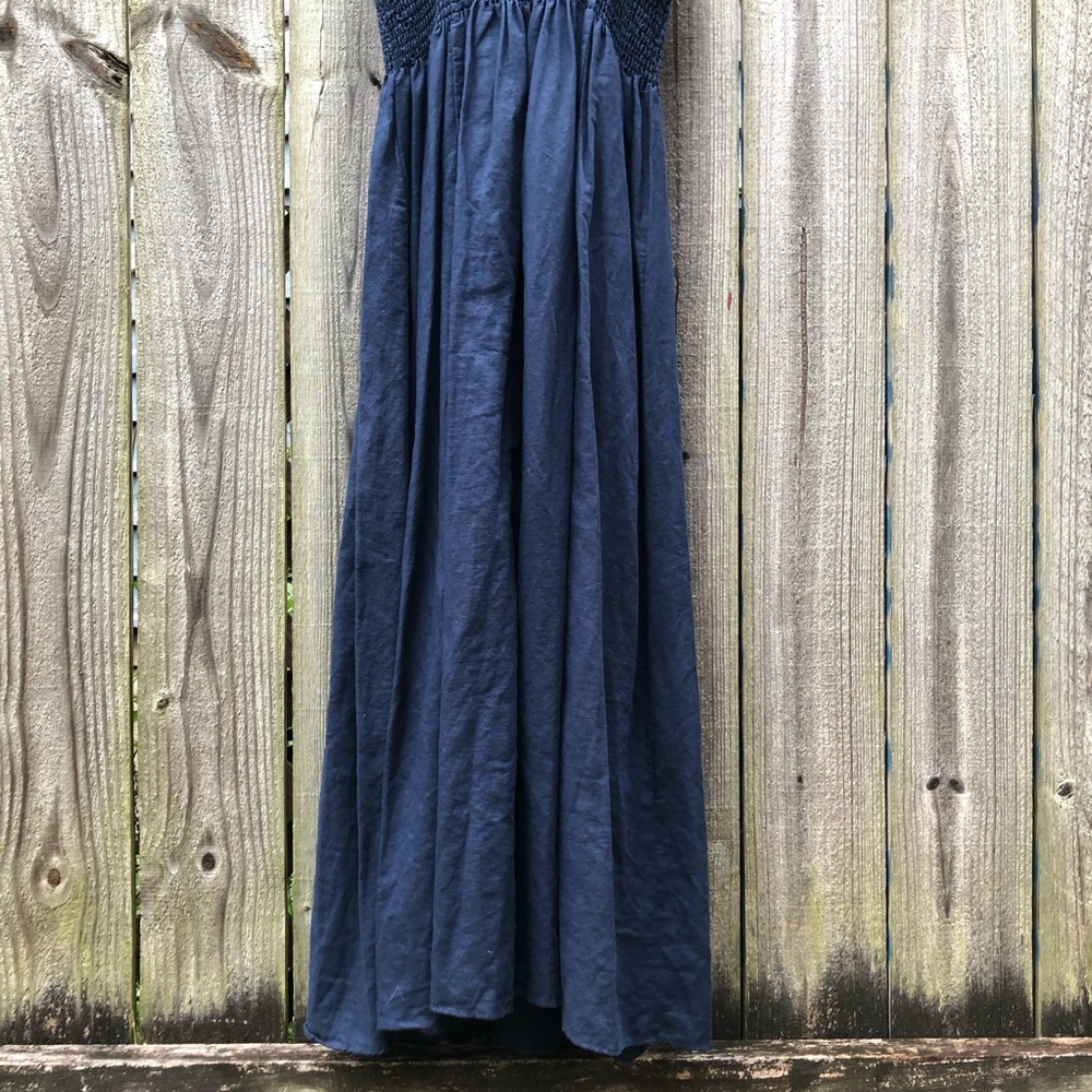 J. Crew Smocked Beach Dress Size M Navy Linen Cotton Blend Sleeveless Midi - Picture 12 of 15